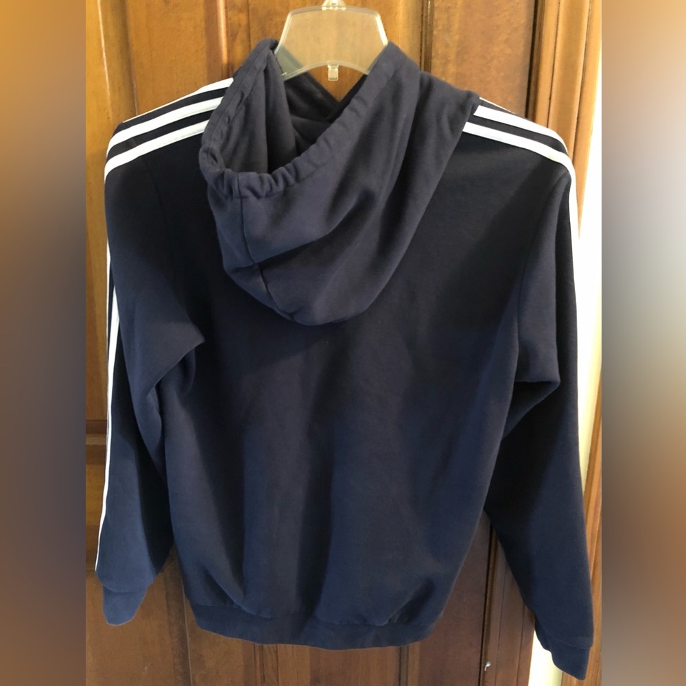 Adidas Three Stripes long sleeve cotton/polyester hoodie sweatshirt navy blue M - Picture 2 of 5